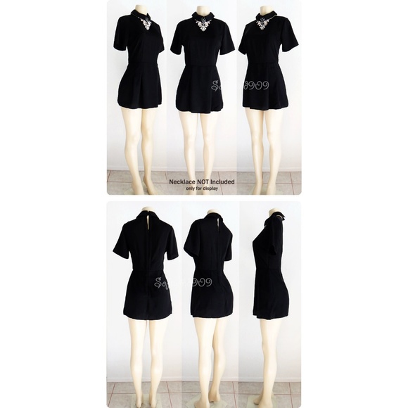 Black Peter Pan Collar Shorts Skort Romper Dress - Picture 6 of 8